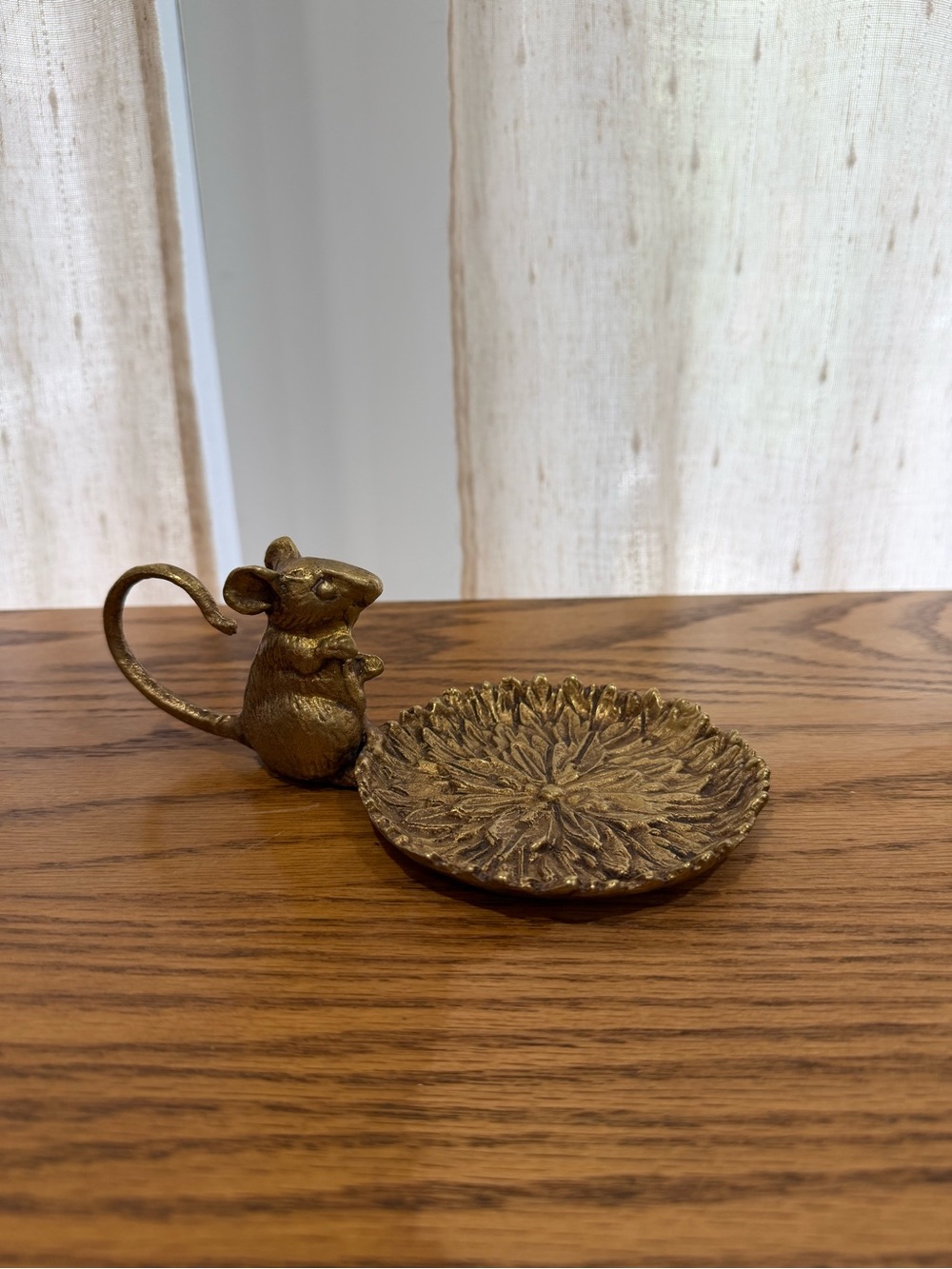 Vintage Solid Brass Mouse Trinket Dish / Lily Pad Ring Tray
